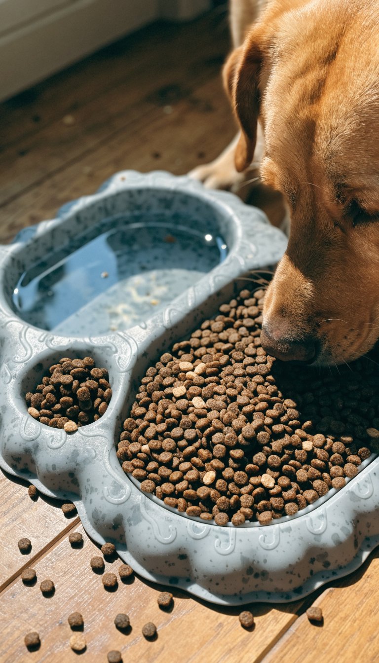 macro shot of a Labrador mat with kibble spread
