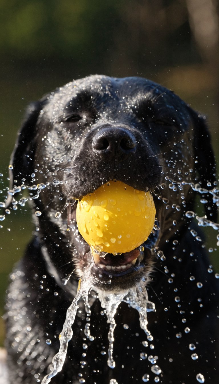 Closeup of Labrador mouth releasing a toy for a trade drop
