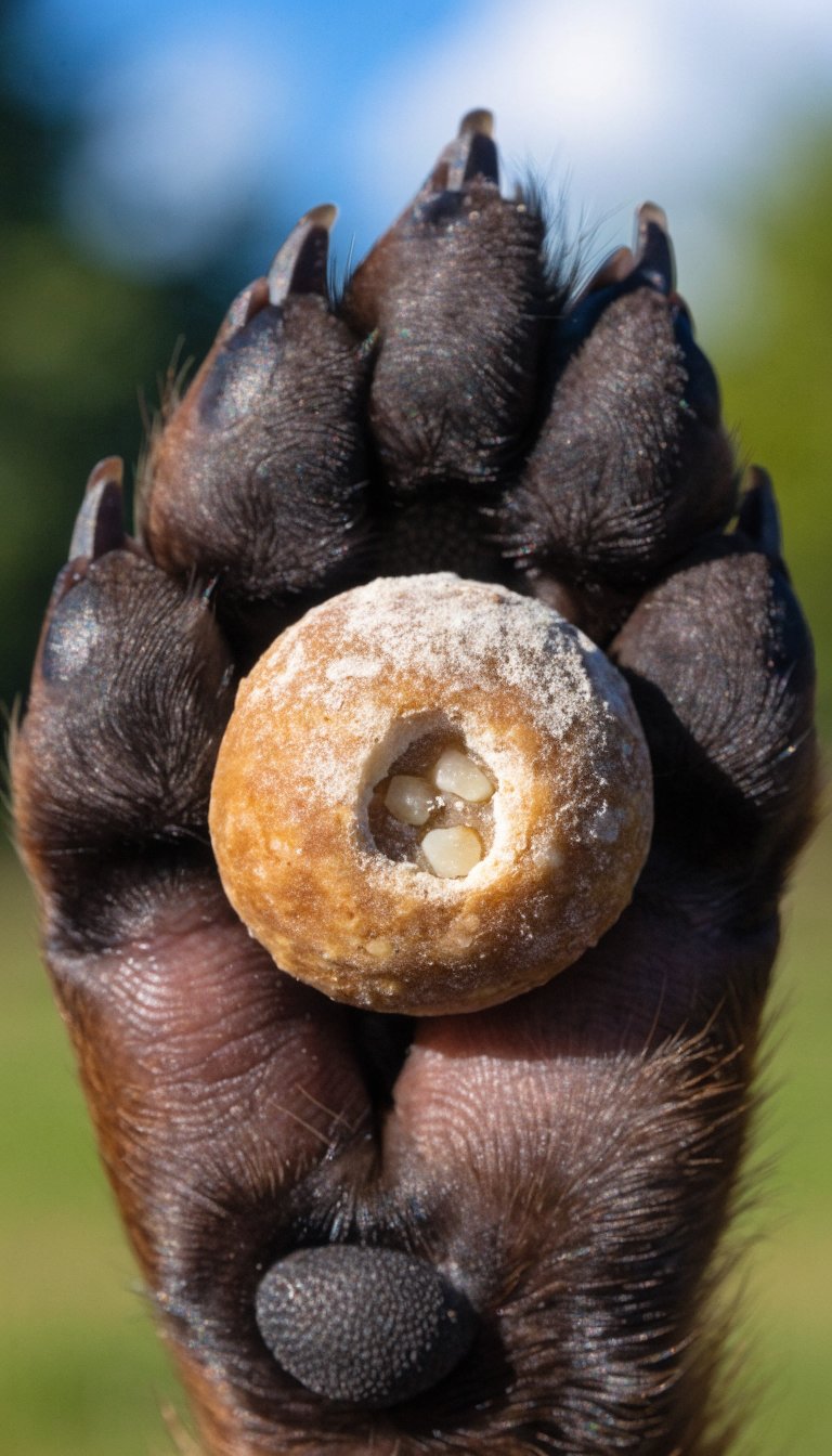 Closeup of fingernail-sized dog treat held by paw